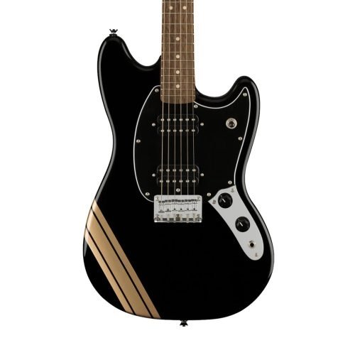 Squier FSR Bullet Competition HH Mustang Guitar w/ Shoreline Stripes, Laurel FB, Black