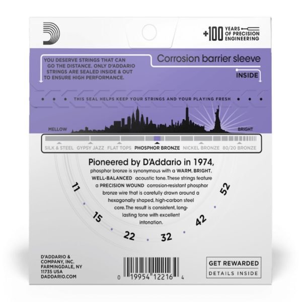 4efab5b0f9f62a3f4edf1dc4d0dda601.jpeg D’ADDARIO EJ26 PHOSPHOR BRONZE ACOUSTIC GUITAR STRINGS, CUSTOM LIGHT, 11-52 GAUGE