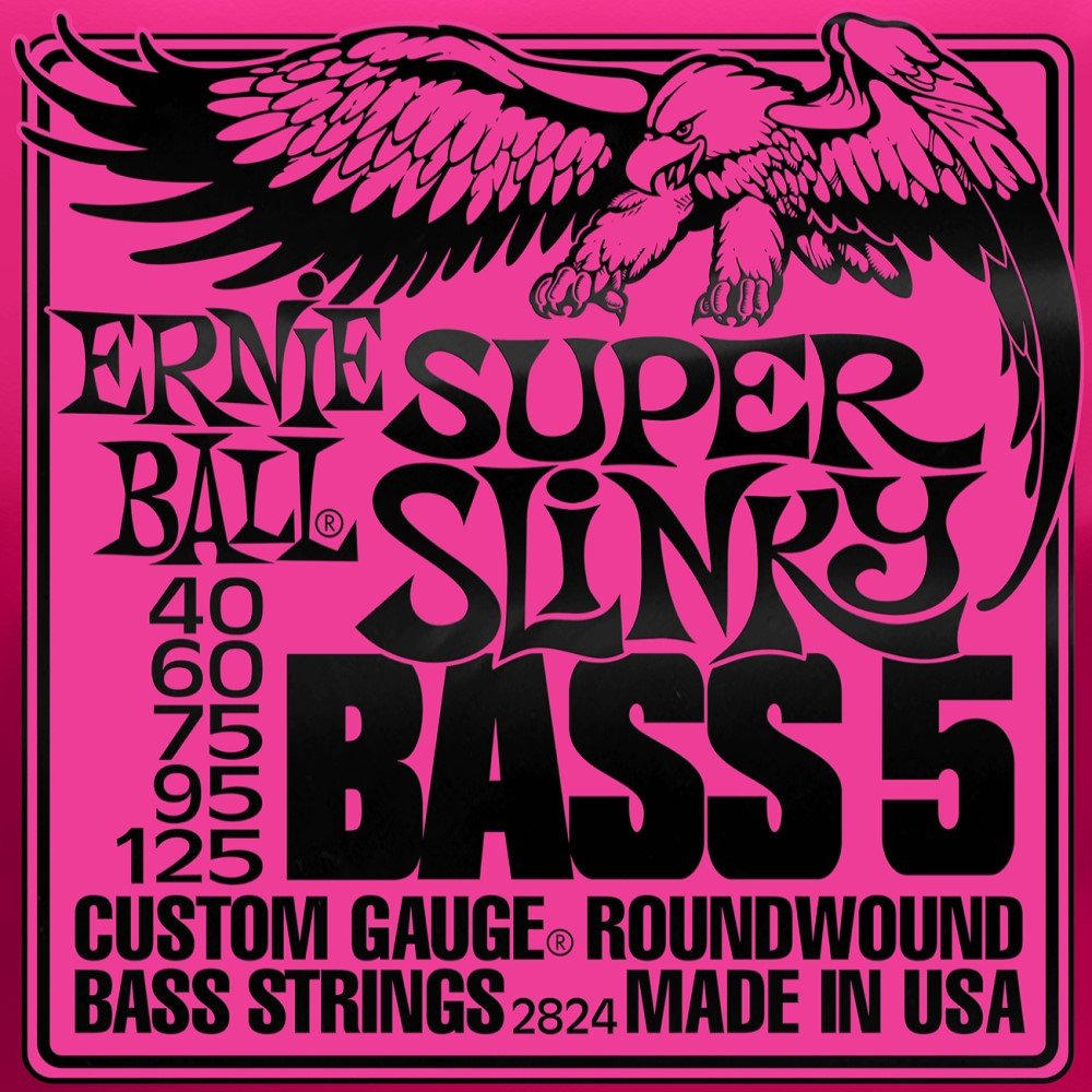 ERNIE BALL P02824 SUPER SLINKY NICKEL WOUND 5-STRING ELECTRIC BASS STRINGS, 40-125 GAUGE