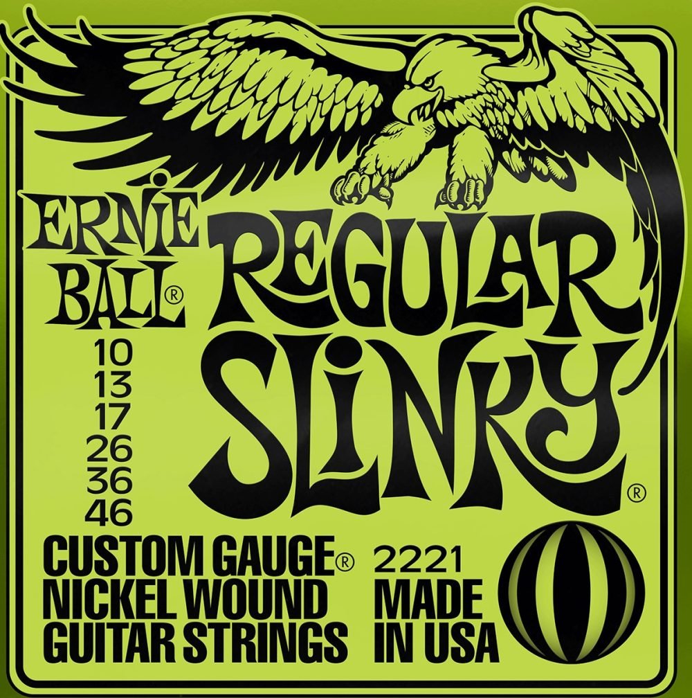 ERNIE BALL P02221 REGULAR SLINKY NICKEL WOUND ELECTRIC GUITAR STRINGS, 10-46 GAUGE