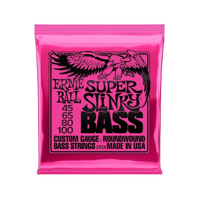 ERNIE BALL P02834 SUPER SLINKY NICKEL WOUND ELECTRIC BASS STRINGS, 45-100 GAUGE