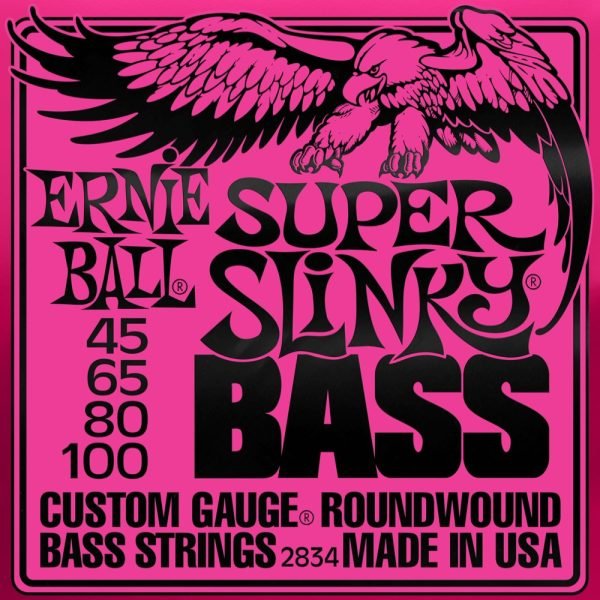 ERNIE BALL P02834 SUPER SLINKY NICKEL WOUND ELECTRIC BASS STRINGS, 45-100 GAUGE