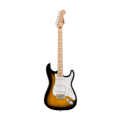 4a3f34d22f78be24b20033fc7a20fe97.png Squier Sonic Stratocaster Electric Guitar w/White Pickguard, Maple FB, 2-Color Sunburst