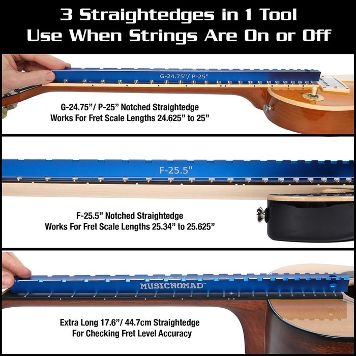 Music Nomad MN821 Tri-Beam 3 ’n 1 Dual Notched & Precision Straightedge for Guitar Fretboard & Frets