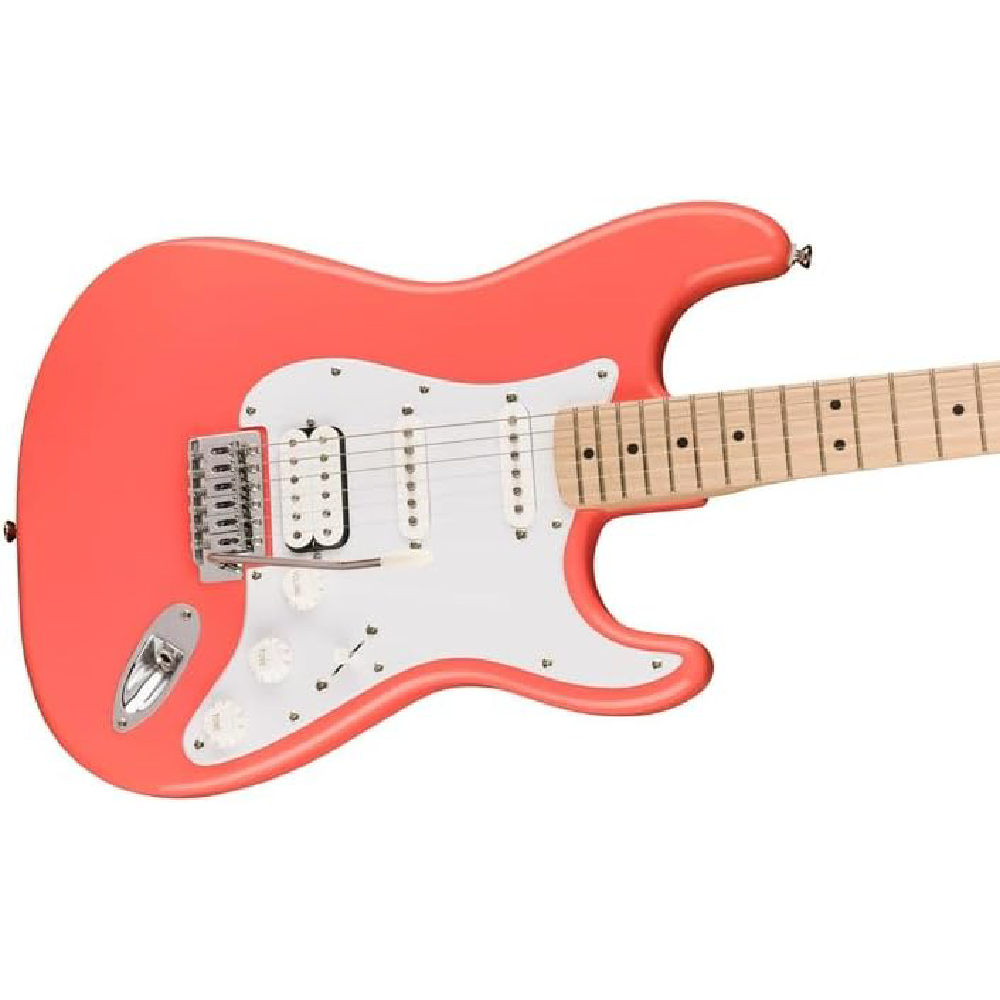 3c9e59fff15838671d2ff421b3874ed1.png Squier Sonic Stratocaster HSS Electric Guitar w/White Pickguard, Maple FB, Tahitian Coral