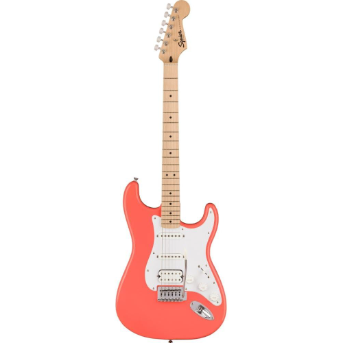 Squier Sonic Stratocaster HSS Electric Guitar w/White Pickguard, Maple FB, Tahitian Coral