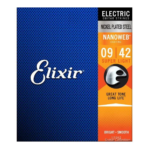 Elixir 12002 Nanoweb Electric Guitar Strings, Super Light, 9-42