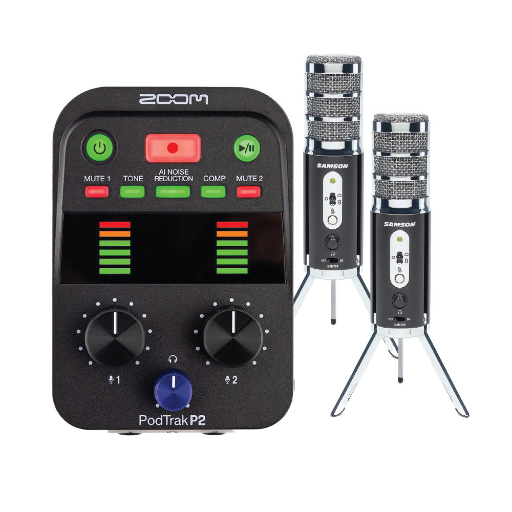 1e5380f2156a7a3fc1bb830365cd5454.png Zoom PodTrak P2 + 2x Samson Satellite Podcast Combo – Dual Mic Mobile Recording Setup