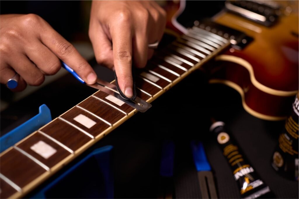 Guitar service workshop in Malaysia with tools and guitars at CK Music.