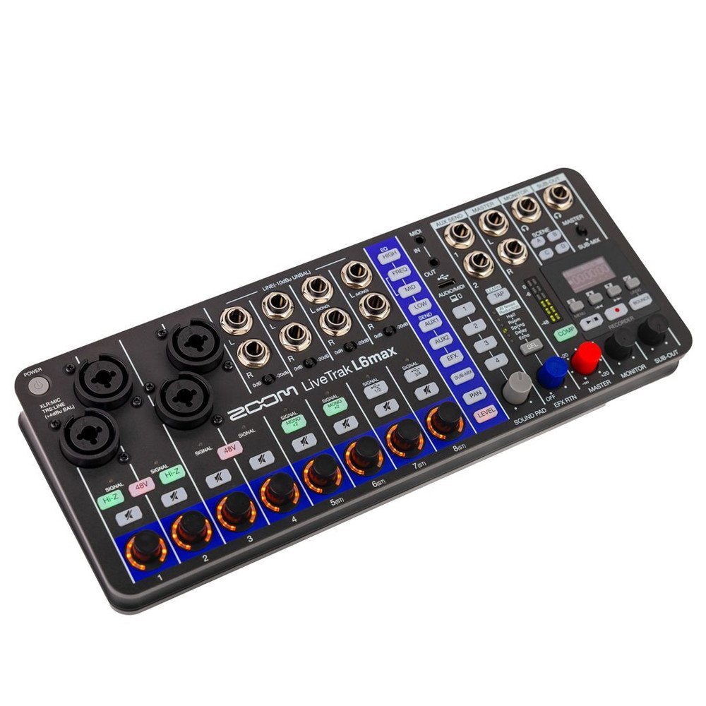 Zoom LiveTrak L-6 MAX – 12-Channel Digital Mixer with Multi-Track Recording, Touchscreen, USB Interface & Wireless Control