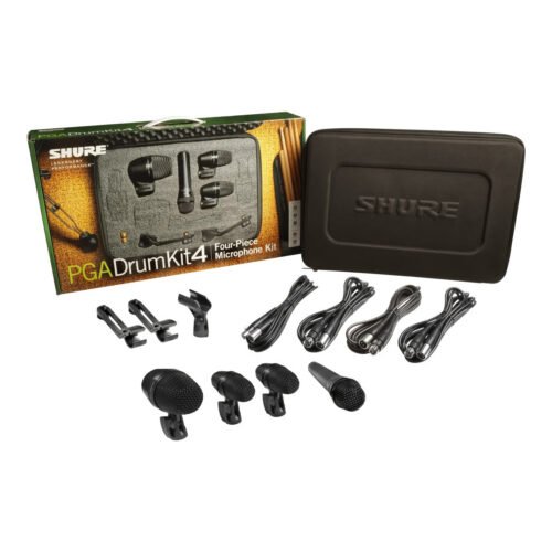 Shure PGADRUMKIT4 – 4-Piece Drum Microphone Kit with PGA52 Kick Drum Mic, PGA57 Snare Mic & PGA56 Tom Mics (x2)