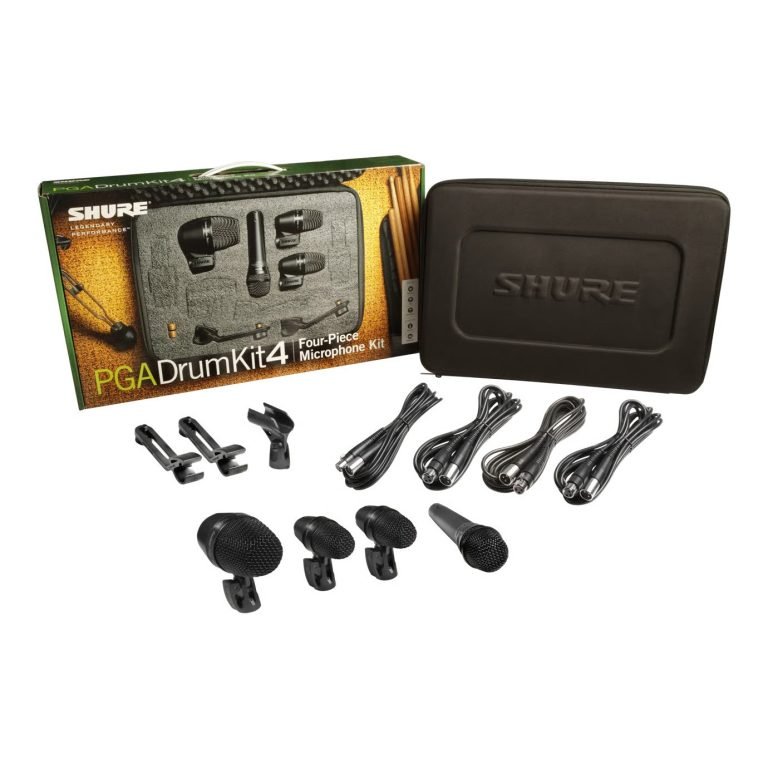 Shure PGADRUMKIT4 – 4-Piece Drum Microphone Kit with PGA52 Kick Drum Mic, PGA57 Snare Mic & PGA56 Tom Mics (x2)