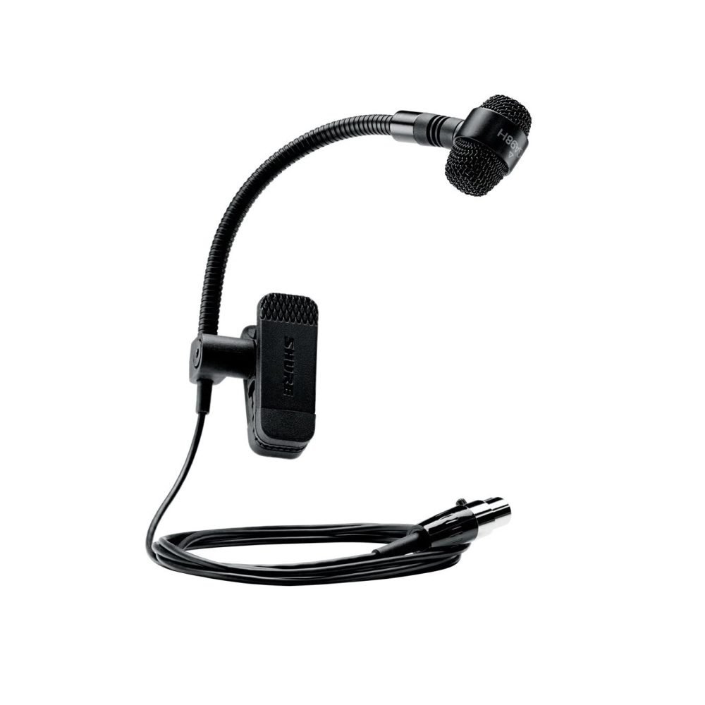 Shure PGA98H-TQG – Cardioid Condenser Instrument Clip Microphone with Gooseneck Design for Brass and Woodwind Instruments (TA4F Connector)