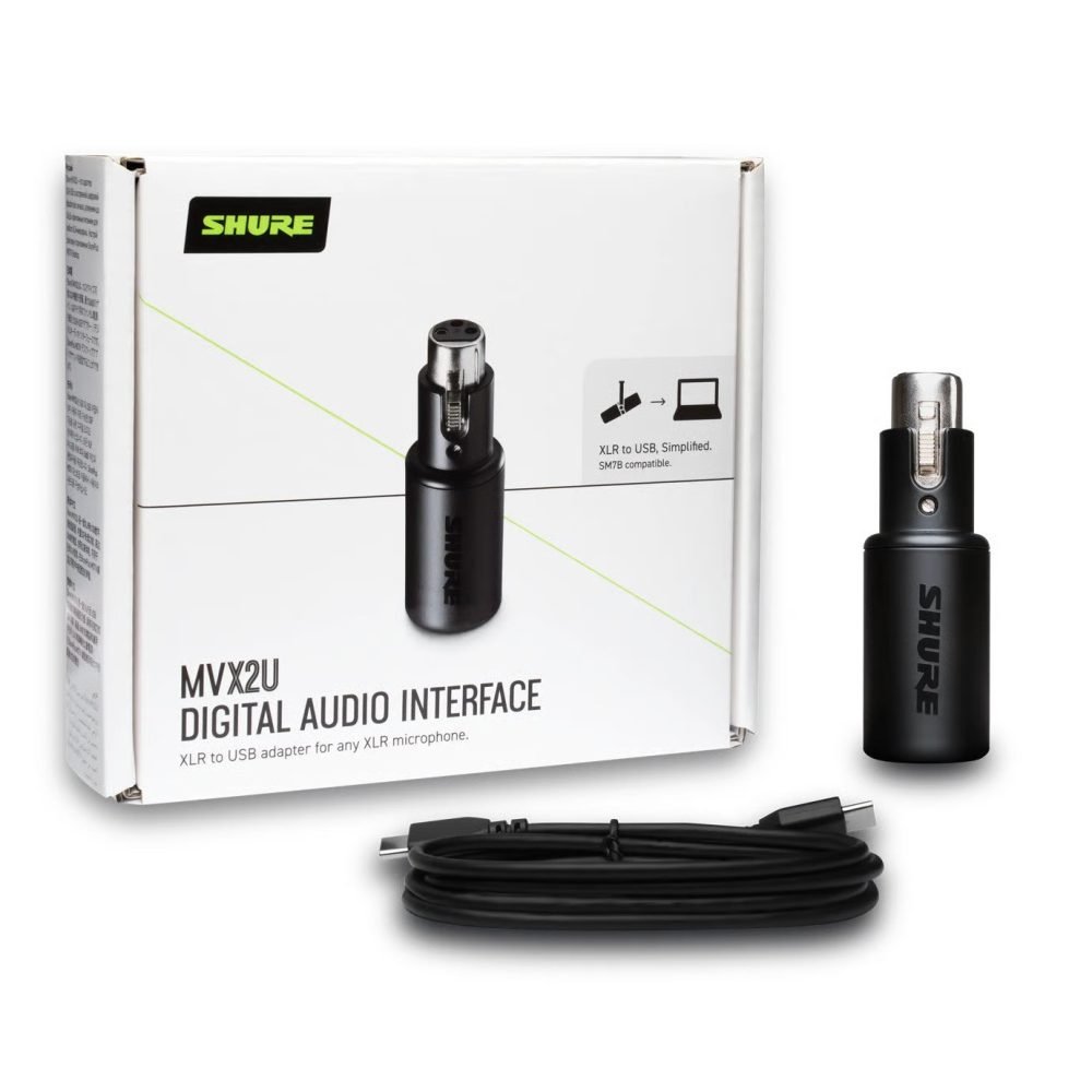Shure MVX2U – Digital Audio Interface (XLR-to-USB Adapter with Phantom Power)
