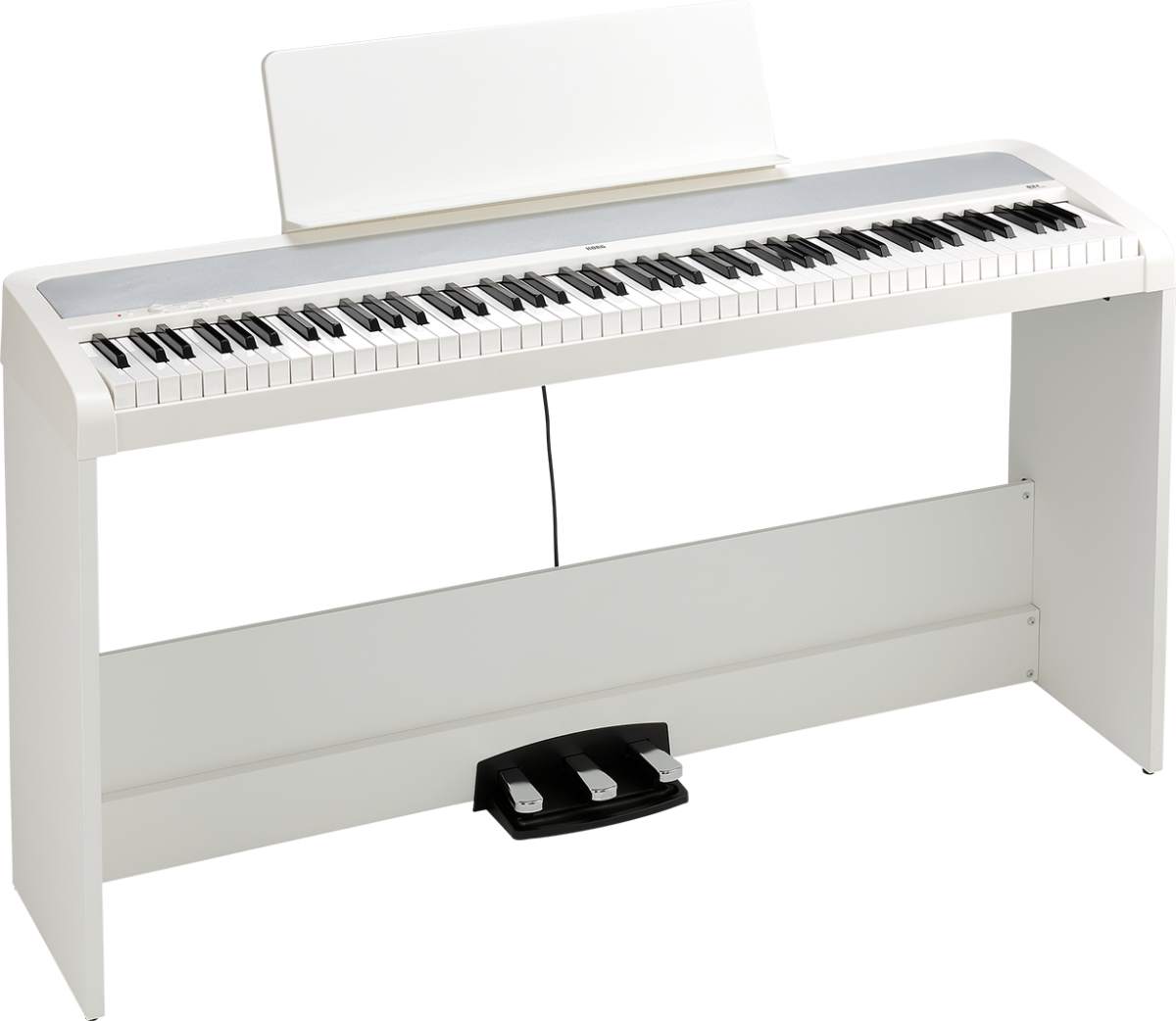 a16b74cafe5fecab241db232e32dc952.png Korg B2 + SP (White) – 88-Key Digital Piano with Weighted Hammer Action, Matching Stand & Triple Pedal Unit