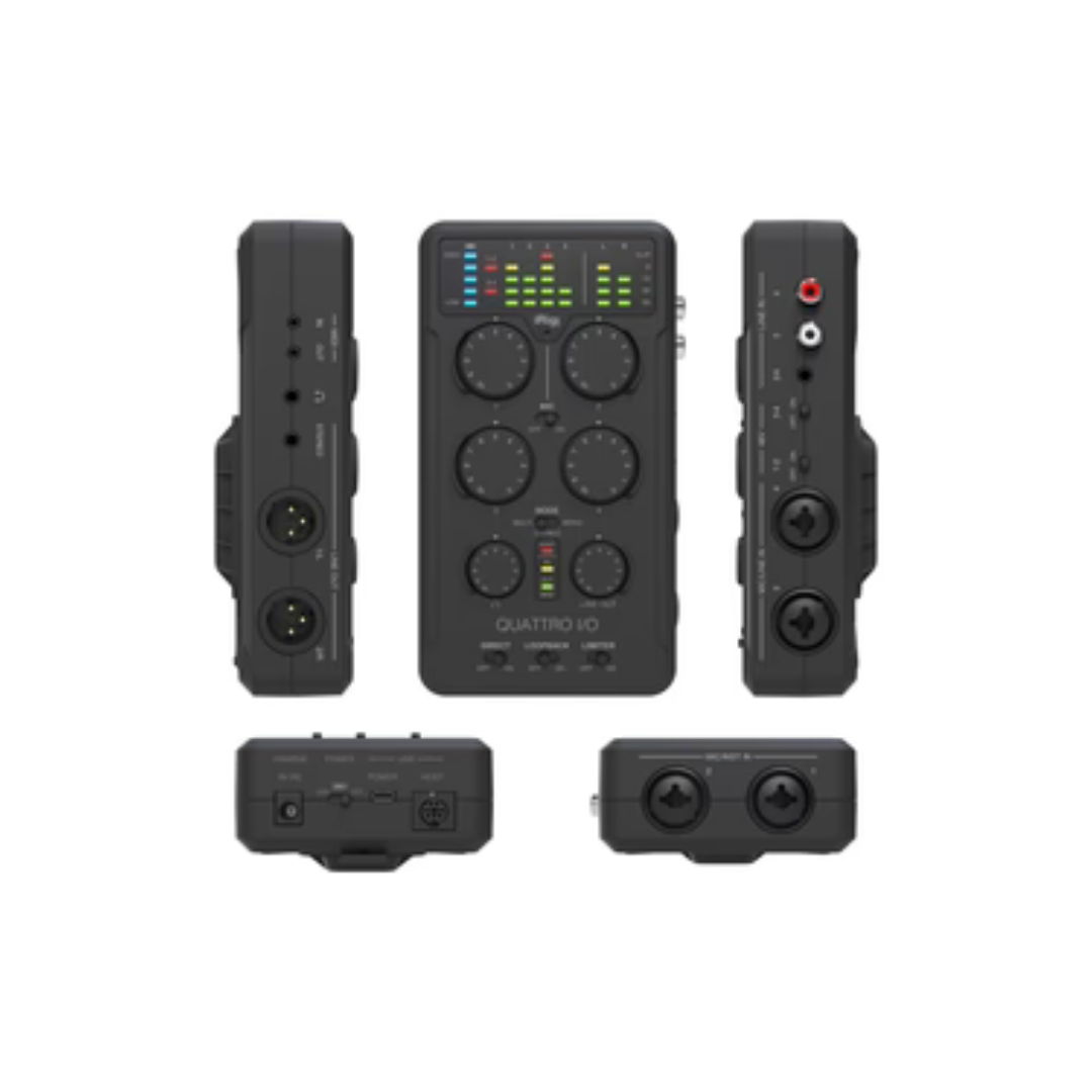 639841b0627ccfbcf91d22b0e5f37d00.png IK Multimedia iRig Pro Quattro I/O 4x2 USB-A Field Recording Interface, MIDI Interface and Mixer