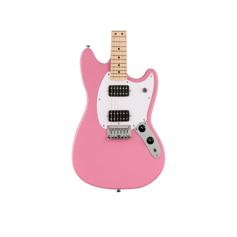 Squier Sonic Mustang HH Electric Guitar w/White Pickguard, Maple FB, Flash Pink