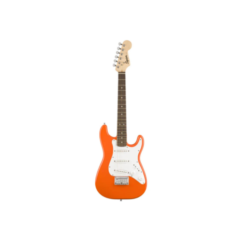 Squier FSR Mini Stratocaster Electric Guitar, Laurel FB, Competition Orange