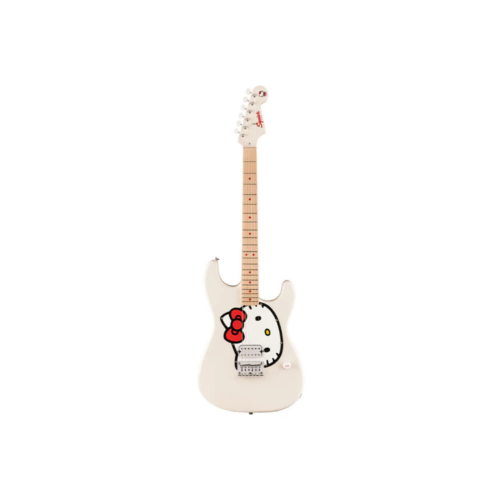 Squier Limited Edition Hello Kitty Stratocaster Electric Guitar, Maple FB, White