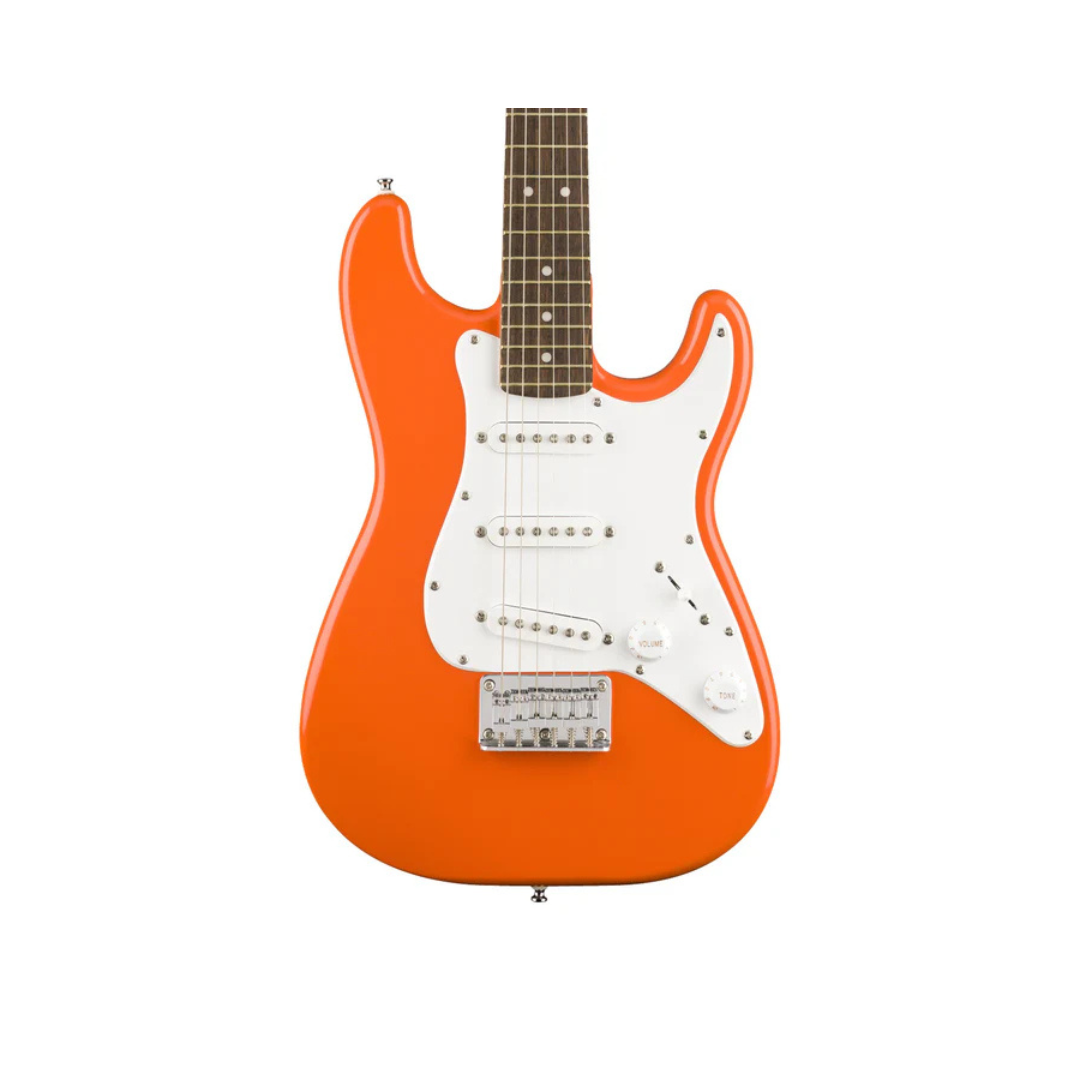 Squier FSR Mini Stratocaster Electric Guitar, Laurel FB, Competition Orange