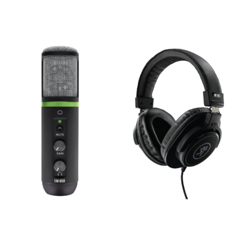 Mackie EM-USB USB Microphone with MC100 Headphones – Podcasting & Livestreaming Bundle (Compact Setup)