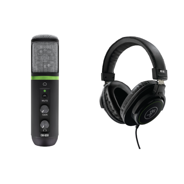 Mackie EM-USB USB Microphone with MC100 Headphones – Podcasting & Livestreaming Bundle (Compact Setup)