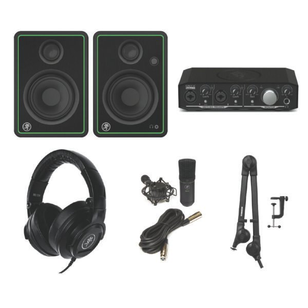 Mackie CR4-X + Onyx Producer 2.2 Home Studio Bundle with EM-91C Microphone, MC250 Headphones & Samson MBA26 Interface