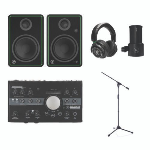 (C)Mus's Studio BundleArtboard 3-100 Mackie CR5-X + Big Knob Studio Controller Home Studio Bundle with EM-99B Microphone, MC350 Headphones & Bespeco MS11 Evo Stand
