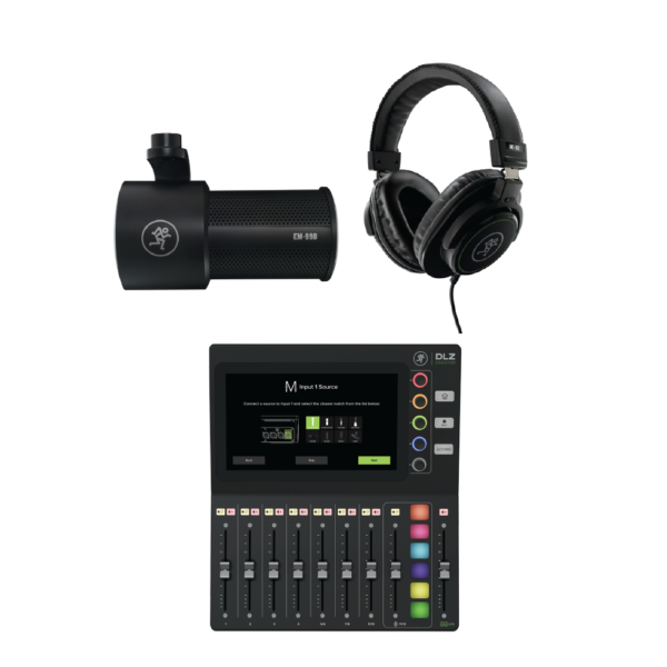 Mackie DLZ Creator – Professional Podcasting & Livestreaming Bundle with EM-99B Microphone, MC100 Headphones & Samson MBA26 Boom Arm
